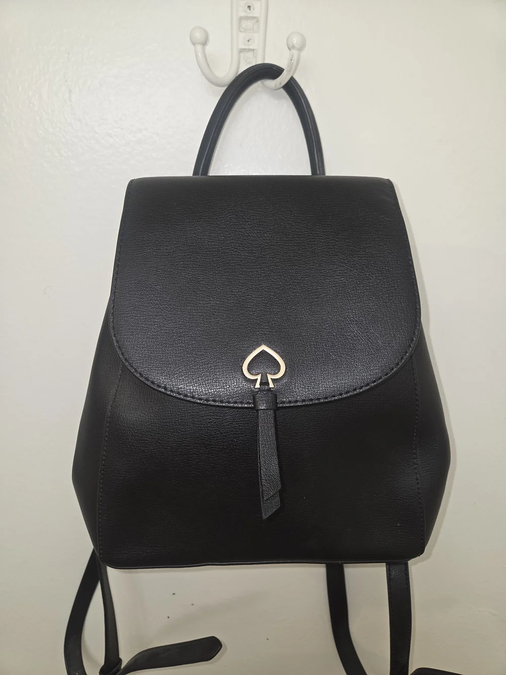 kate spade Black Pebbled Leather Backpack with Gold Spade Accent